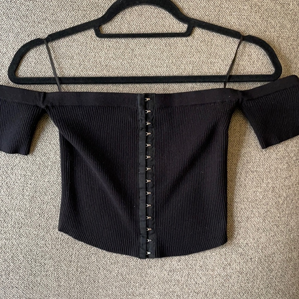 Black intermix top off the shoulder